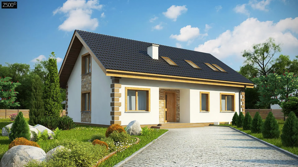 Классический мансардный дом с двускатной кровлей и 5 комнатами Z343